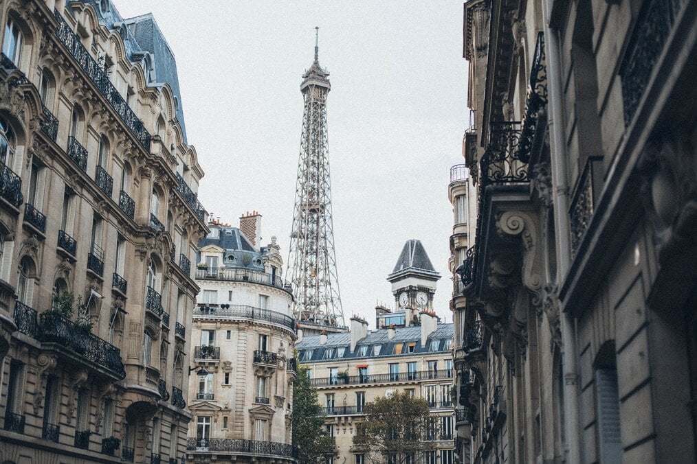 Street view of Eiffel Tower in Paris